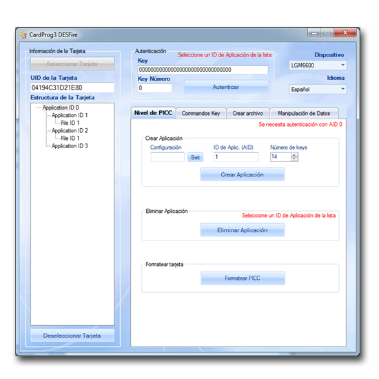 CardProg3 DESFire programación de tarjetas MIFARE DESFire Ⓡ