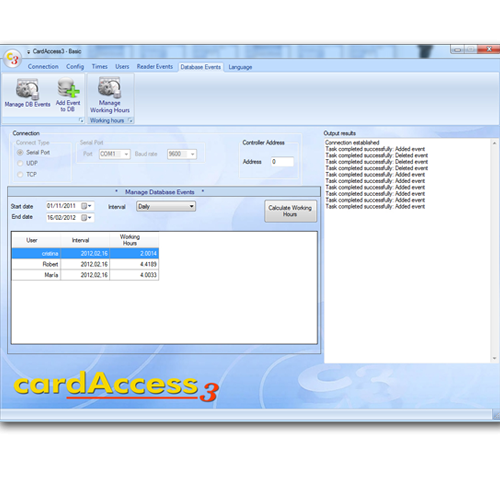 CardAccess3 Horas trabajadas
